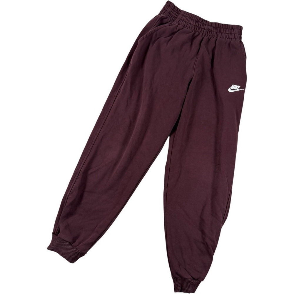 Nike Womens Essentials Plush High Rise Cuffed Fleece Sweatpants Maroon Large